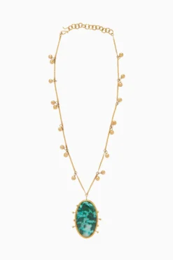 ULLA JOHNSON Hammered Chain Organic Stone Pendant - Turquoise