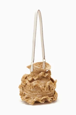 ULLA JOHNSON Ruffled Tulip Basket - Natural -ULLA JOHNSON PF231135 RuchedTulipBucketBag Natural b r web