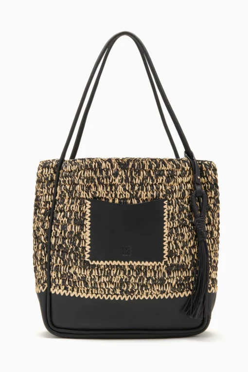 ULLA JOHNSON Maya Raffia Tote - Noir Melange -ULLA JOHNSON PF231136 RaffiaTote NoirMelange a r web