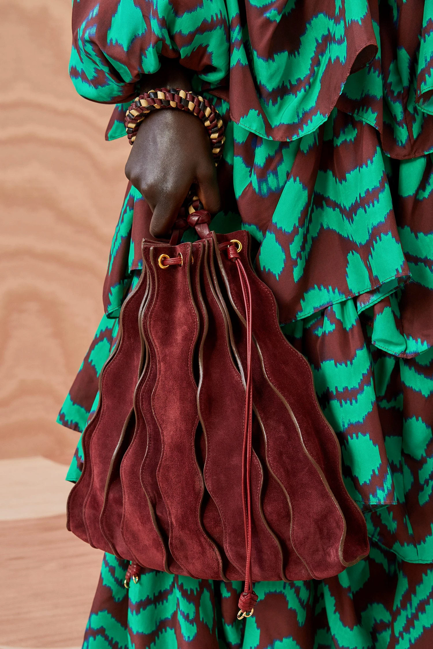 ULLA JOHNSON Adria Large Pleated Wave Bag - Mahogany 1 ULLA JOHNSON Adria Large Pleated Wave Bag - Mahogany