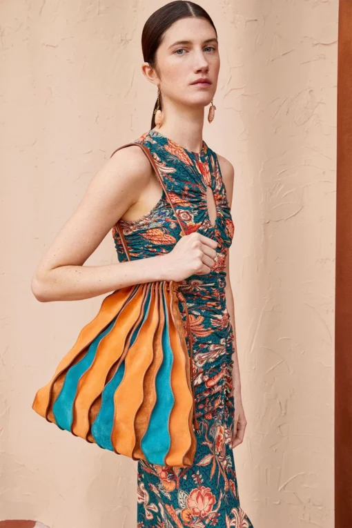 ULLA JOHNSON Adria Large Pleated Wave Bag - Montego Colorblock -ULLA JOHNSON ULLA JOHNSON Adria Large Handbag 0024