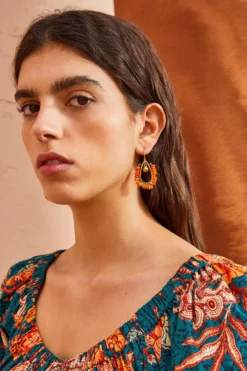 ULLA JOHNSON Beaded Single Drop Earring - Orange Opal