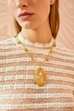 ULLA JOHNSON Hammered Chain Organic Stone Pendant - Maligano Jasper