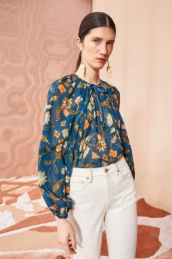 ULLA JOHNSON Pauline Blouse - Moonlight Floral -ULLA JOHNSON ULLA JOHNSON Pauline Blouse MOONLIGHT FLORAL 03