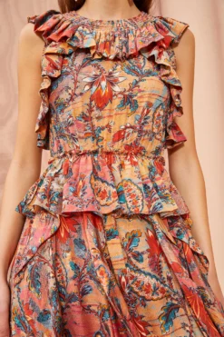 ULLA JOHNSON Violeta Dress - Coral Bloom -ULLA JOHNSON ULLA JOHNSON Violeta Dress CORAL BLOOM 03